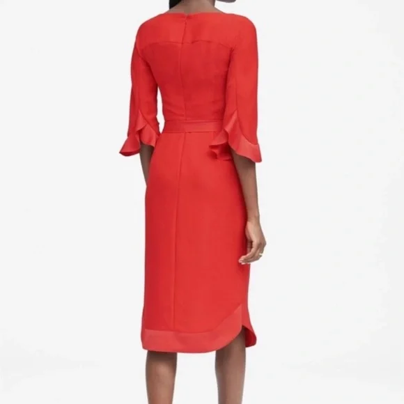 Banana Republic Red Flounce Sleeve Midi Dress Size 2P NWT - Picture 4 of 8